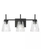 Renslow 21"W 3-Light Bath Vanity Light Fixture by Kichler Black Finish with Hammered Glass Shades-Bath Light-Parc Decor