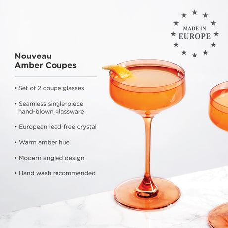 Reserve Nouveau Crystal Coupe Glasses in Amber Set of 2