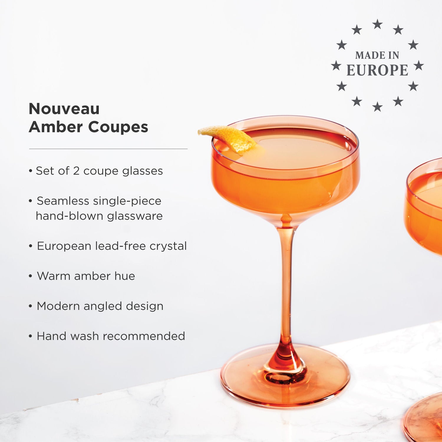 Reserve Nouveau Crystal Coupe Glasses in Amber Set of 2-product_type::stemmed_cocktail_glasses-Parc Decor