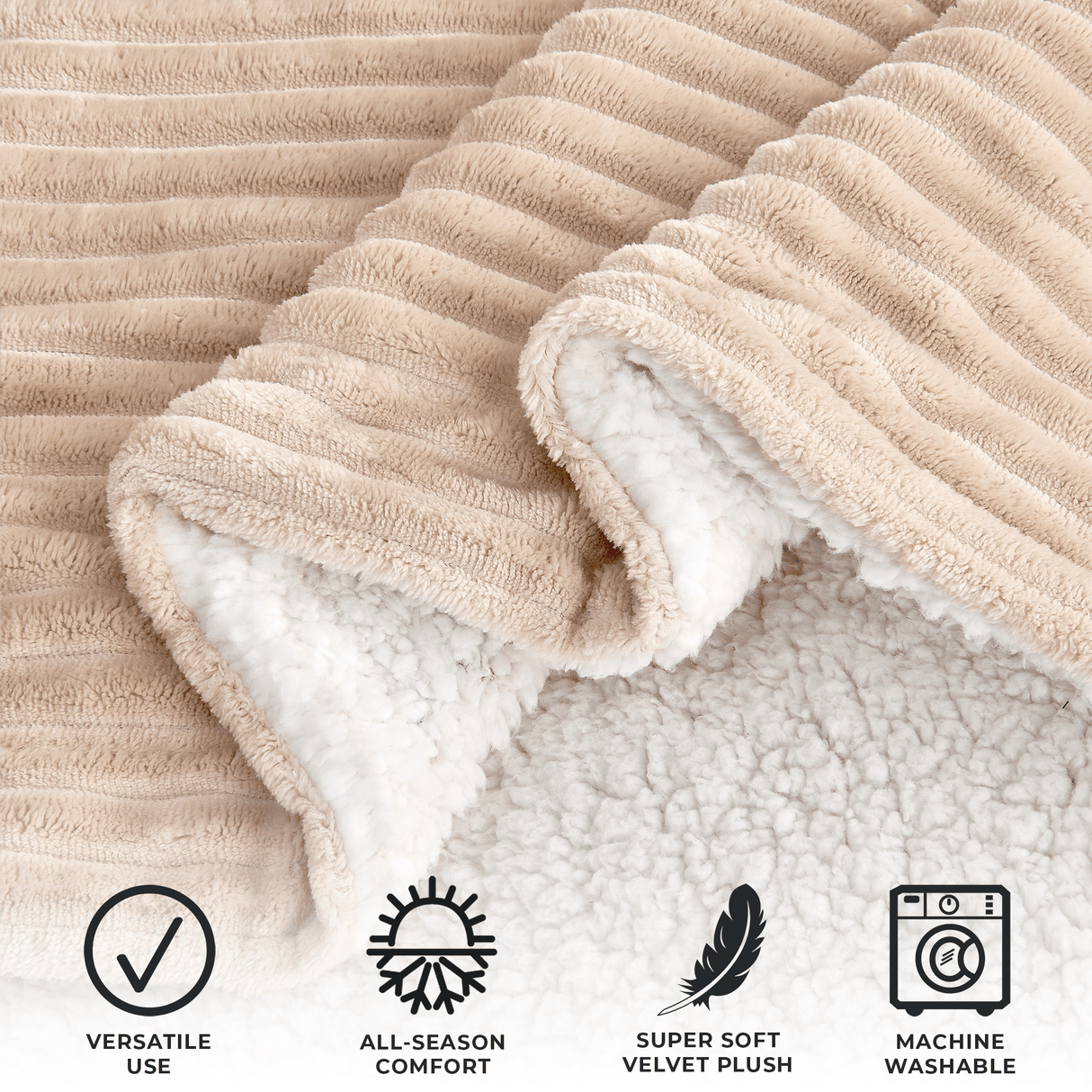 Ribbed Sherpa Throw Blanket - Corduroy Collection-Blankets-Parc Decor