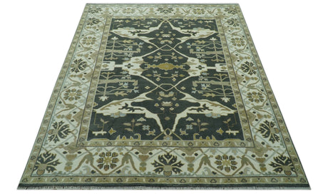 Richmond Custom Made Charcoal and Beige Hand Knotted Oushak wool Area Rug