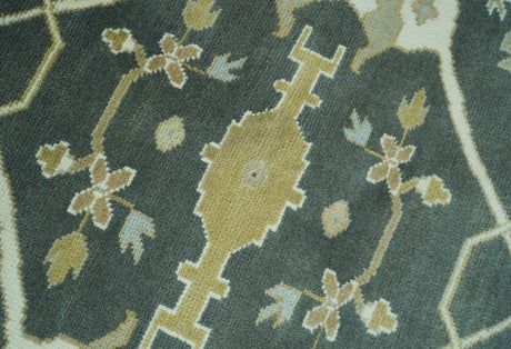 Richmond Custom Made Charcoal and Beige Hand Knotted Oushak wool Area Rug