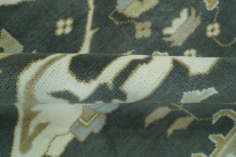 Richmond Custom Made Charcoal and Beige Hand Knotted Oushak wool Area Rug