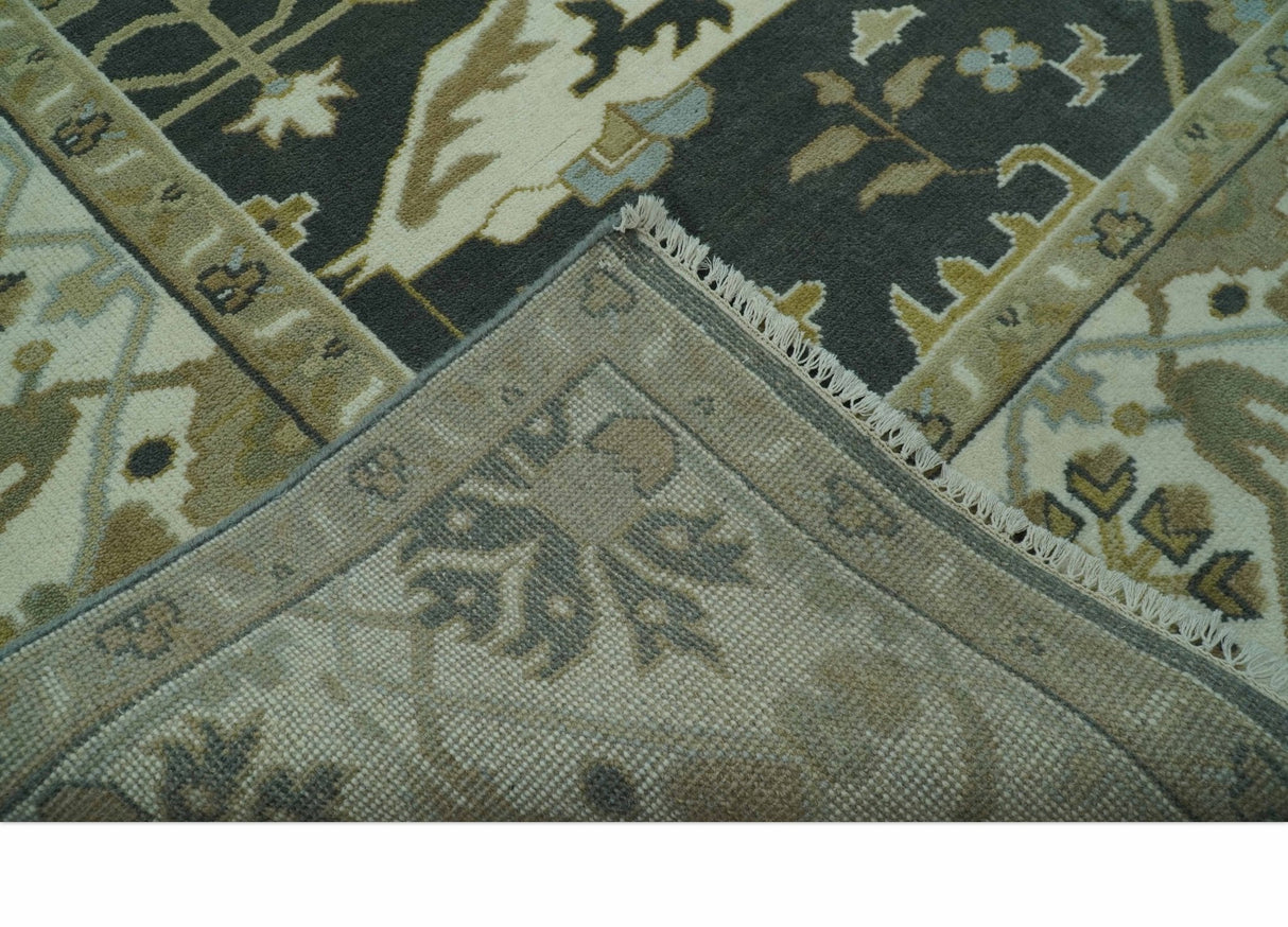 Richmond Custom Made Charcoal and Beige Hand Knotted Oushak wool Area Rug