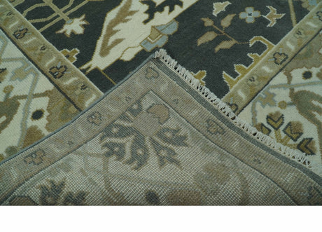 Richmond Custom Made Charcoal and Beige Hand Knotted Oushak wool Area Rug