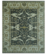 Richmond Custom Made Charcoal and Beige Hand Knotted Oushak wool Area Rug