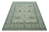 Richmond Custom Made Ivory and Olive Hand Knotted Oushak Wool Rug