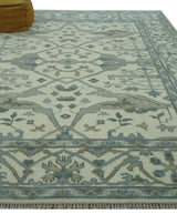 Richmond Custom Made Ivory and Olive Hand Knotted Oushak Wool Rug