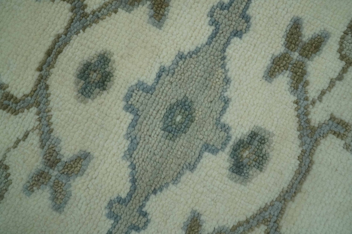 Richmond Custom Made Ivory and Olive Hand Knotted Oushak Wool Rug