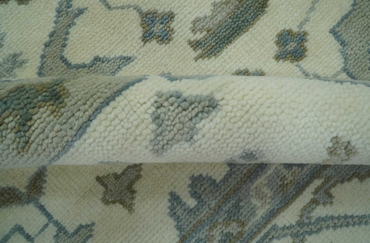 Richmond Custom Made Ivory and Olive Hand Knotted Oushak Wool Rug