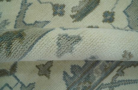 Richmond Custom Made Ivory and Olive Hand Knotted Oushak Wool Rug