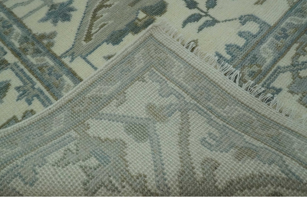 Richmond Custom Made Ivory and Olive Hand Knotted Oushak Wool Rug