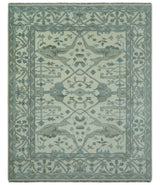 Richmond Custom Made Ivory and Olive Hand Knotted Oushak Wool Rug
