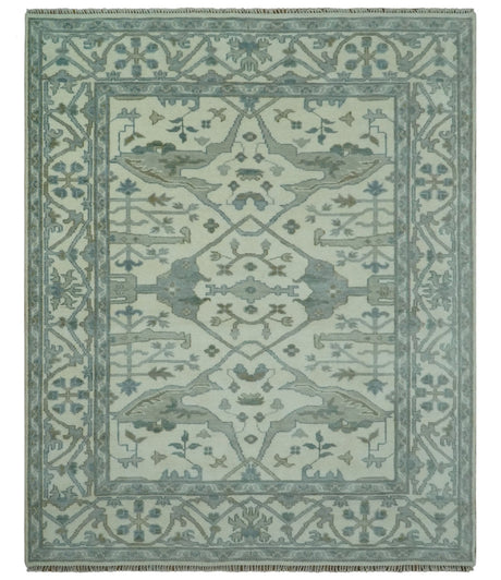 Richmond Custom Made Ivory and Olive Hand Knotted Oushak Wool Rug