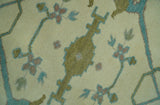 Richmond Custom Made Ivory and Teal Hand Knotted Oushak Wool Rug