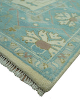Richmond Custom Made Ivory and Teal Hand Knotted Oushak Wool Rug