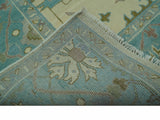 Richmond Custom Made Ivory and Teal Hand Knotted Oushak Wool Rug