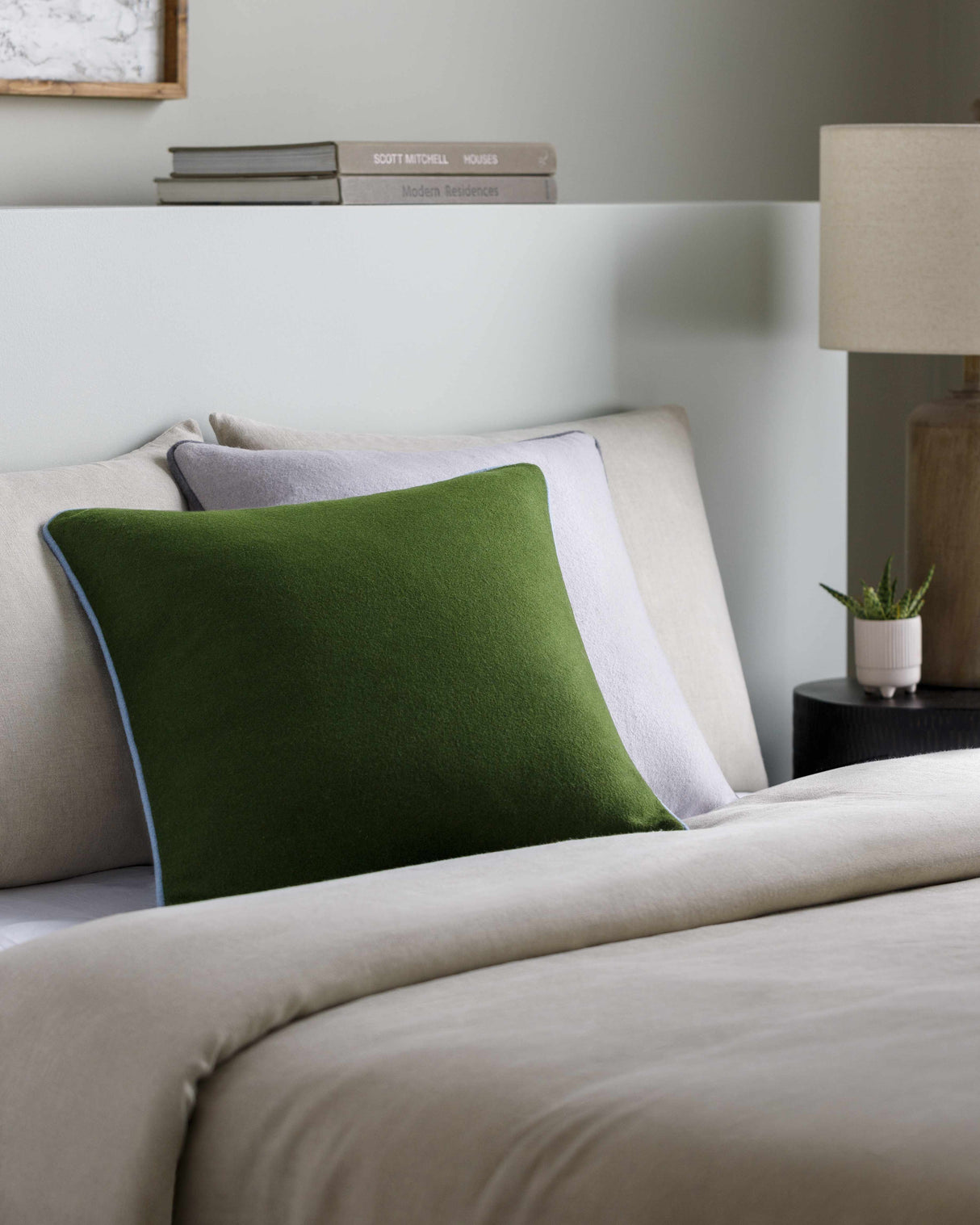 Rizzo Olive Green Wool Square Throw Pillow-Throw Pillows-Parc Decor