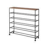 Rolling Five-Tier Shoe Rack (34.25" H) - Steel + Wood