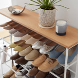Rolling Five-Tier Shoe Rack (34.25" H) - Steel + Wood