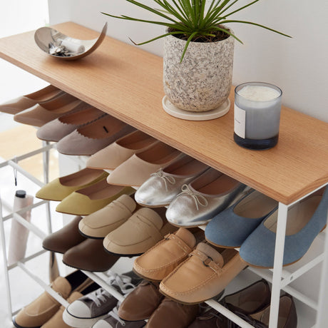 Rolling Five-Tier Shoe Rack (34.25" H) - Steel + Wood