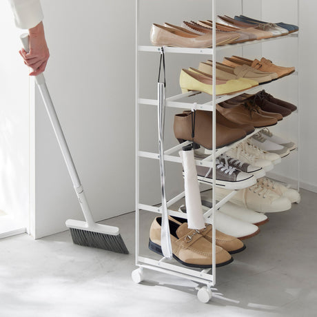 Rolling Five-Tier Shoe Rack (34.25" H) - Steel + Wood