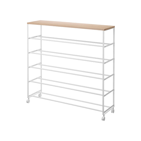 Rolling Five-Tier Shoe Rack (34.25" H) - Steel + Wood