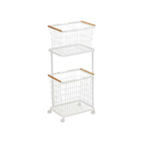 Rolling Laundry Cart + Wire Baskets (38" H) - Steel + Wood