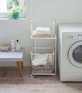 Rolling Laundry Cart + Wire Baskets (38" H) - Steel + Wood