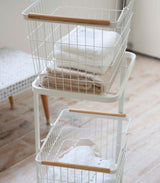 Rolling Laundry Cart + Wire Baskets (38" H) - Steel + Wood-Laundry Basket-Parc Decor