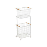 Rolling Laundry Cart + Wire Baskets (38" H) - Steel + Wood-Laundry Basket-Parc Decor