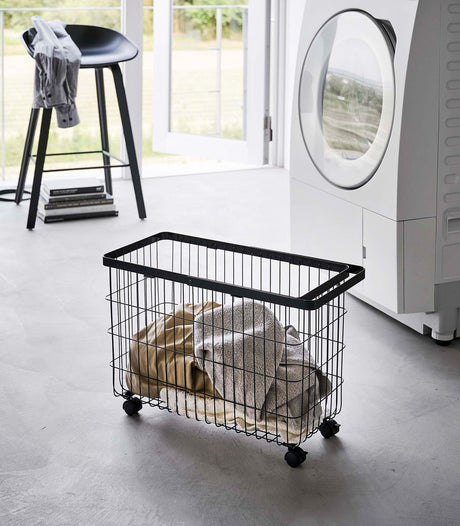 Rolling Wire Basket (14.8" H) - Steel-Laundry Basket-Parc Decor