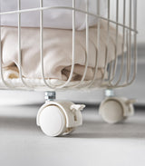 Rolling Wire Basket (15" H) - Steel + Wood-Laundry Basket-Parc Decor