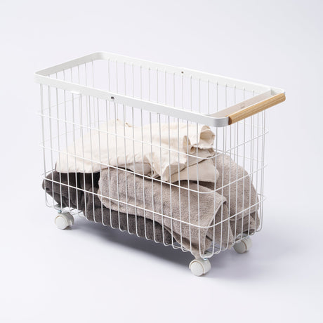 Rolling Wire Basket (15" H) - Steel + Wood
