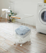 Rolling Wire Basket (24" H) - Steel + Wood-Laundry Basket-Parc Decor