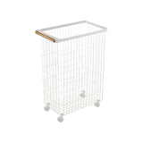 Rolling Wire Basket (24" H) - Steel + Wood-Laundry Basket-Parc Decor