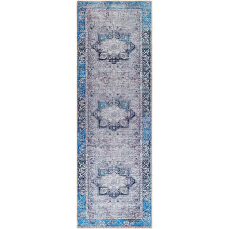 Rosman Blue&Beige - Promo Washable Area Rug - Clearance-Rugs-Parc Decor