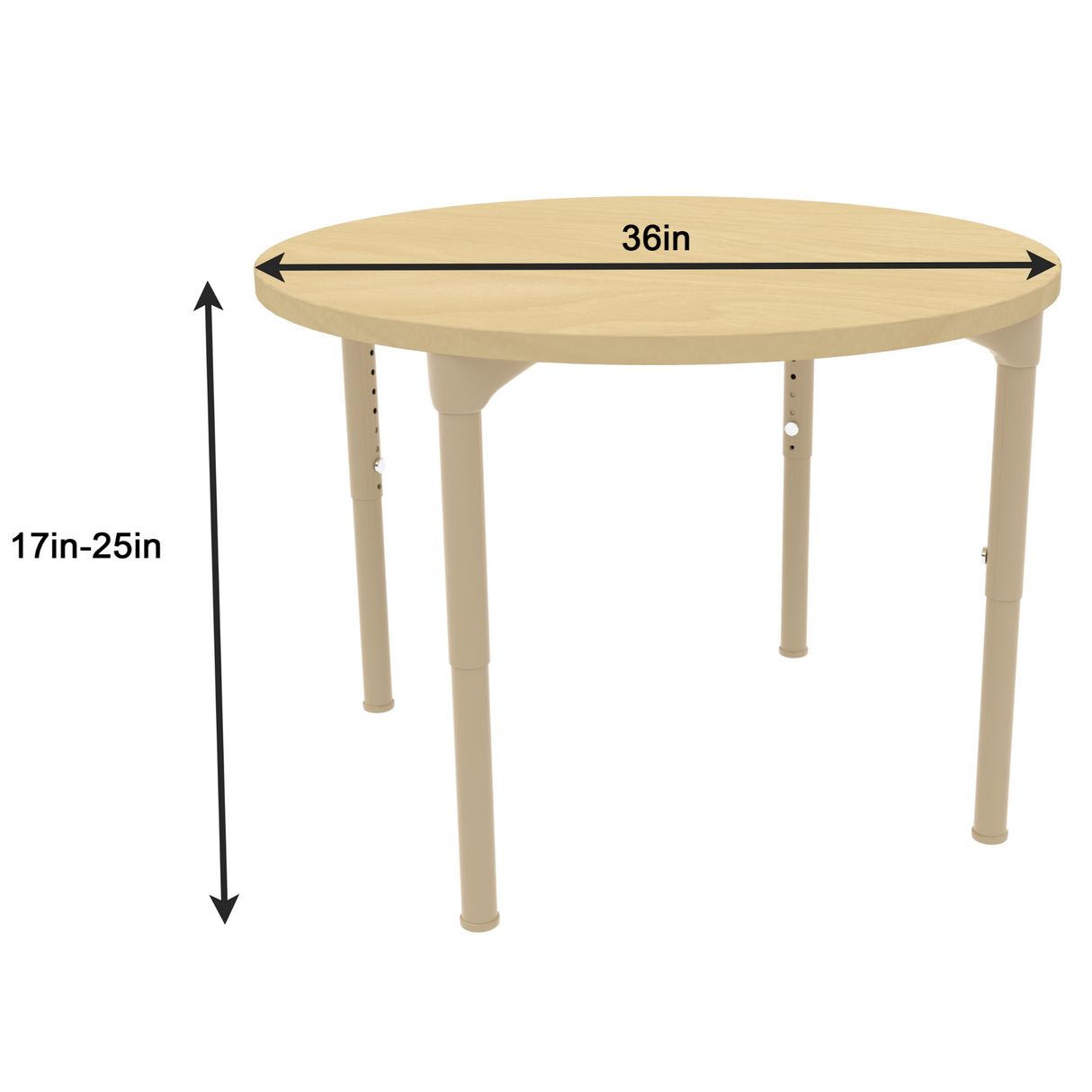 Round Adjustable Kids Table – 36" Diameter, 17" to 25" Height | Classroom, Montessori & Daycare Activity Table