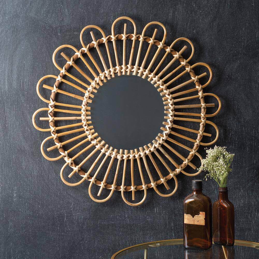Round Boho Rattan Wall Mirror-Mirror-Parc Decor