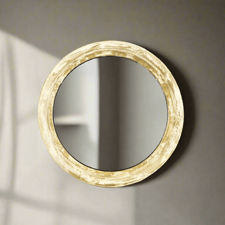 Round Distressed Wood Vintage Wall Mirror-Mirror-Parc Decor