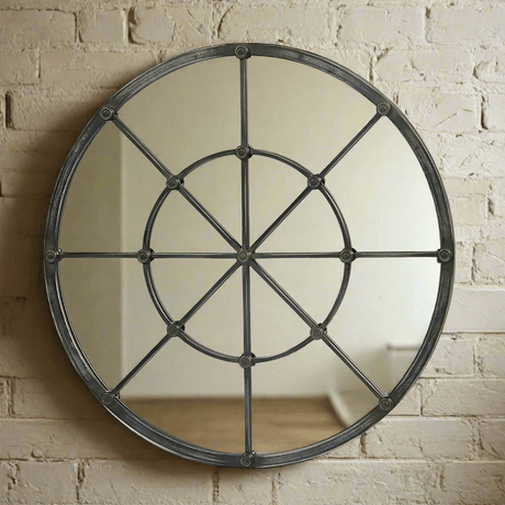 Round Industrial Grid Wall Mirror-Mirror-Parc Decor