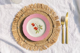Round natural raffia tabletop with fringes, Woven raffia Placemat-table top-Parc Decor