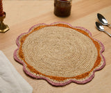 Round Pink Raffia Placemat – 14” Handwoven Crochet – Garden Party & Summer Table Decor-table top-Parc Decor
