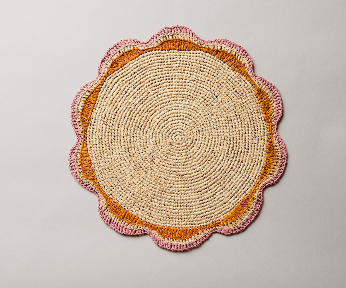 Round Pink Raffia Placemat – 14” Handwoven Crochet – Garden Party & Summer Table Decor-table top-Parc Decor