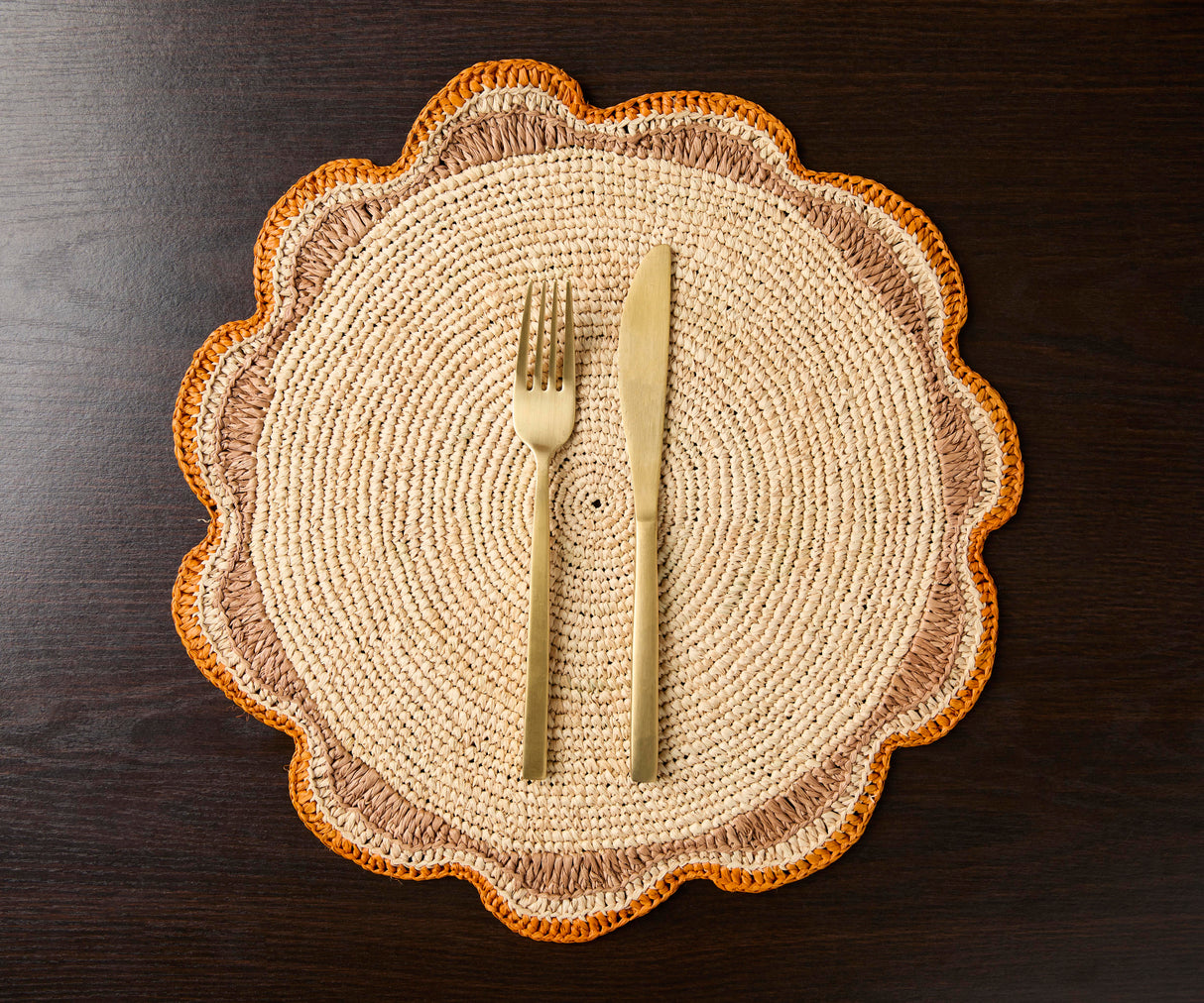 Round Raffia Woven Placemat - Handmade Crochet Style Table Mats for Garden Party Decor, Rustic Natural Fiber Dining Table Accessory-table tops-Parc Decor