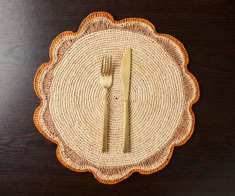 Round Raffia Woven Placemat - Handmade Crochet Style Table Mats for Garden Party Decor, Rustic Natural Fiber Dining Table Accessory-table tops-Parc Decor