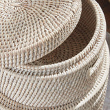 Round Rattan Storage Baskets with Lids (Set of 2)-Storage Baskets-Parc Decor