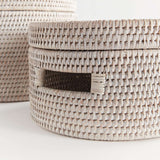 Round Rattan Storage Baskets with Lids (Set of 2)-Storage Baskets-Parc Decor