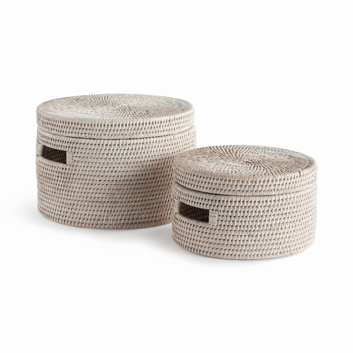 Round Rattan Storage Baskets with Lids (Set of 2)-Storage Baskets-Parc Decor