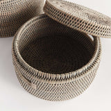 Round Rattan Storage Baskets with Lids (Set of 2)-Storage Baskets-Parc Decor